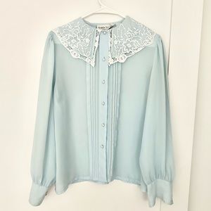 Vintage Karen Scott baby blue lace blouse